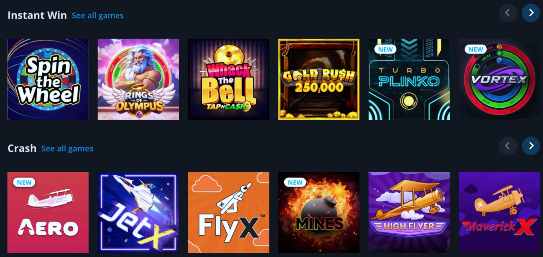 A showcase of instant win games available on SportPesa