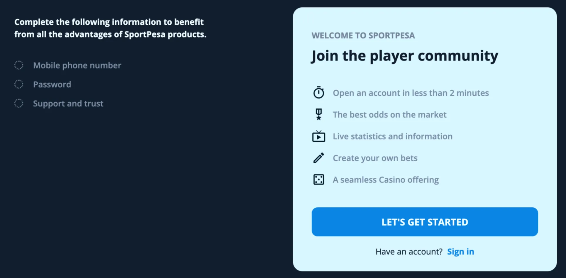 Invitation to join SportPesa with a cool, icy design