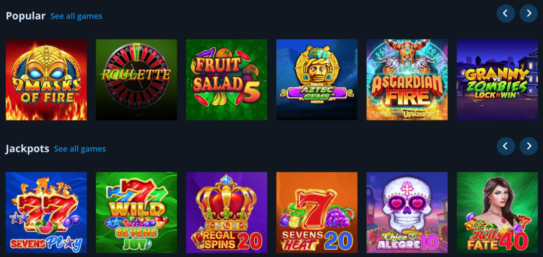 An assortment of popular casino slot games on SportPesa